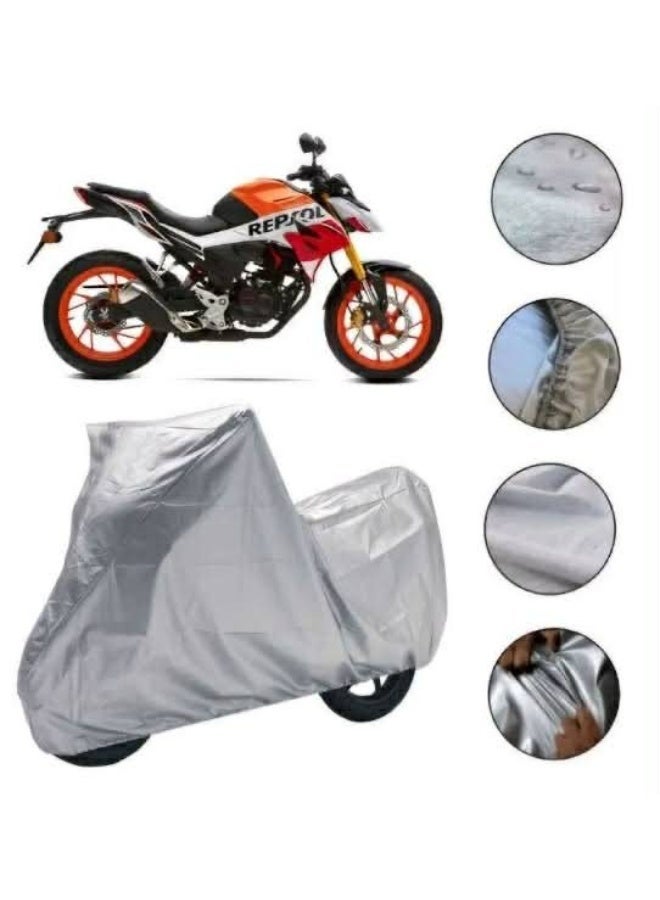 غطاء دراجة نارية فائق الحماية مناسب لجميع الأحوال الجوية - مقاوم للخدش والغبار والأشعة فوق البنفسجية | (فضي سحري، جميع الدراجات XL 240X140) - Image 1